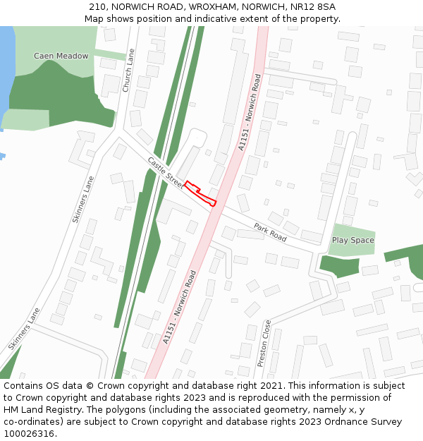 210, NORWICH ROAD, WROXHAM, NORWICH, NR12 8SA: Location map and indicative extent of plot