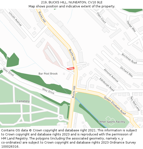 219, BUCKS HILL, NUNEATON, CV10 9LE: Location map and indicative extent of plot