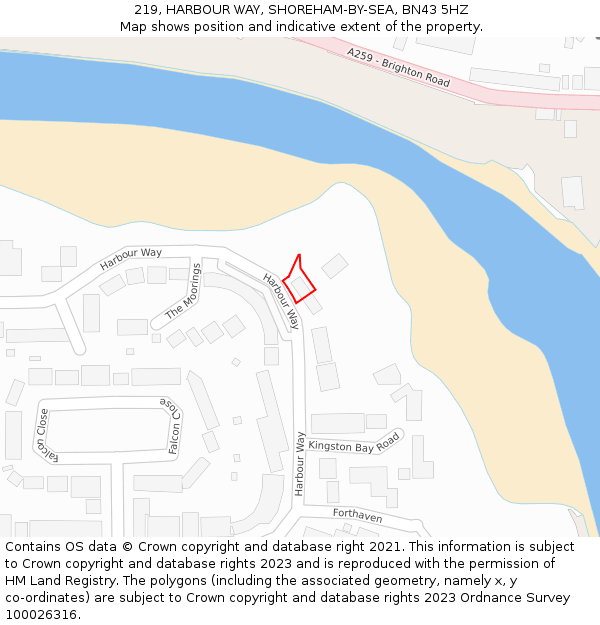 219, HARBOUR WAY, SHOREHAM-BY-SEA, BN43 5HZ: Location map and indicative extent of plot