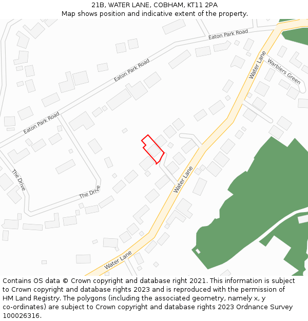 21B, WATER LANE, COBHAM, KT11 2PA: Location map and indicative extent of plot