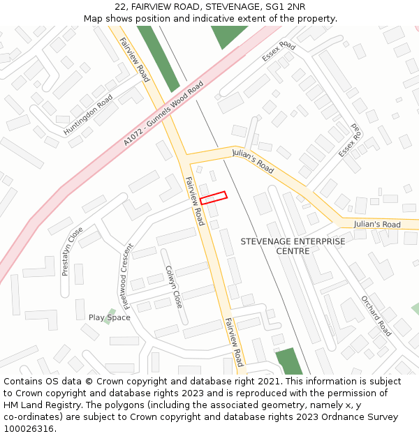 22, FAIRVIEW ROAD, STEVENAGE, SG1 2NR: Location map and indicative extent of plot