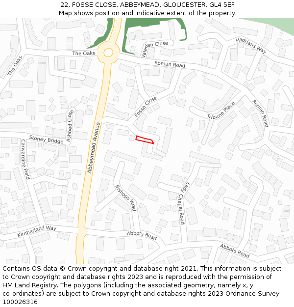 22, FOSSE CLOSE, ABBEYMEAD, GLOUCESTER, GL4 5EF: Location map and indicative extent of plot