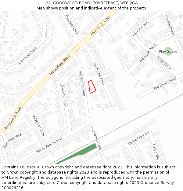 22, GOODWOOD ROAD, PONTEFRACT, WF8 2GA: Location map and indicative extent of plot