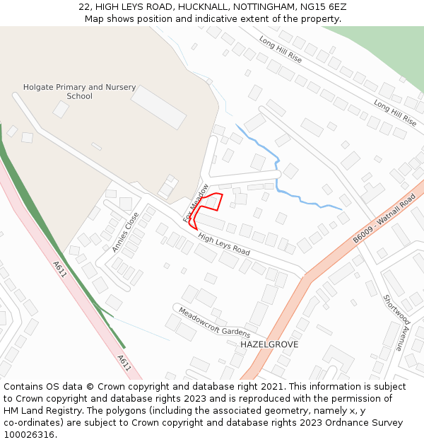22, HIGH LEYS ROAD, HUCKNALL, NOTTINGHAM, NG15 6EZ: Location map and indicative extent of plot