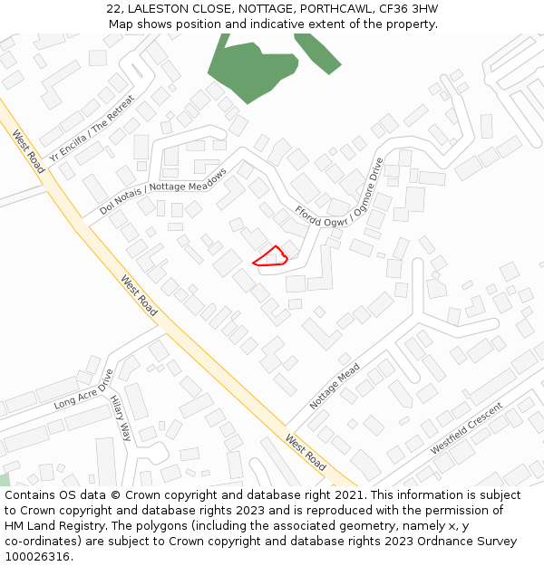 22, LALESTON CLOSE, NOTTAGE, PORTHCAWL, CF36 3HW: Location map and indicative extent of plot