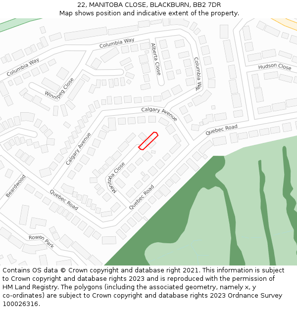 22, MANITOBA CLOSE, BLACKBURN, BB2 7DR: Location map and indicative extent of plot