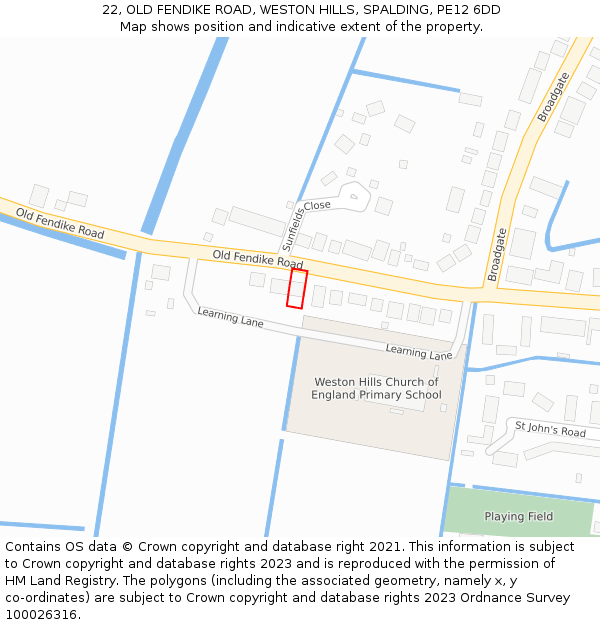 22, OLD FENDIKE ROAD, WESTON HILLS, SPALDING, PE12 6DD: Location map and indicative extent of plot