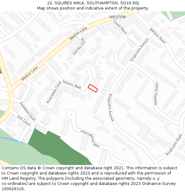 22, SQUIRES WALK, SOUTHAMPTON, SO19 9GJ: Location map and indicative extent of plot