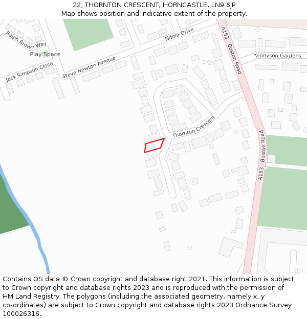 22, THORNTON CRESCENT, HORNCASTLE, LN9 6JP: Location map and indicative extent of plot