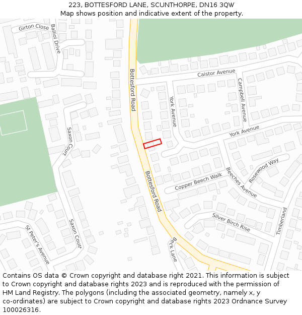 223, BOTTESFORD LANE, SCUNTHORPE, DN16 3QW: Location map and indicative extent of plot
