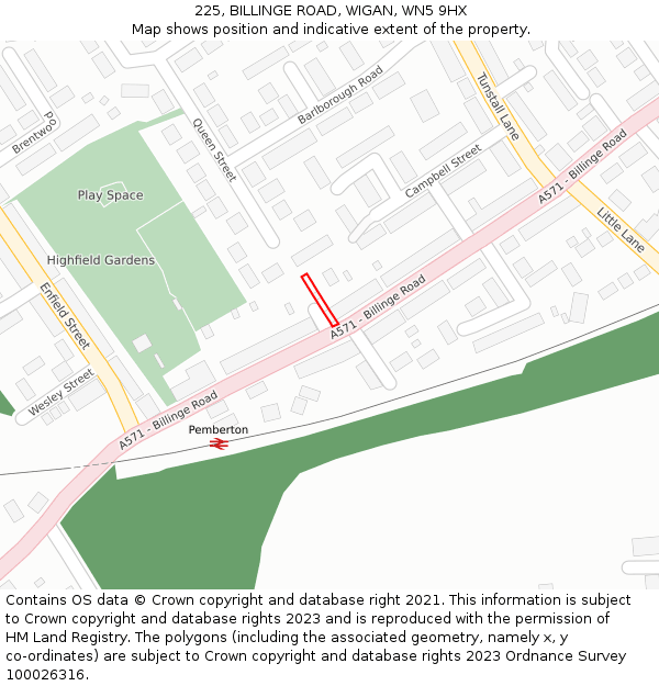 225, BILLINGE ROAD, WIGAN, WN5 9HX: Location map and indicative extent of plot
