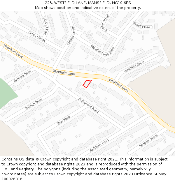 225, WESTFIELD LANE, MANSFIELD, NG19 6ES: Location map and indicative extent of plot