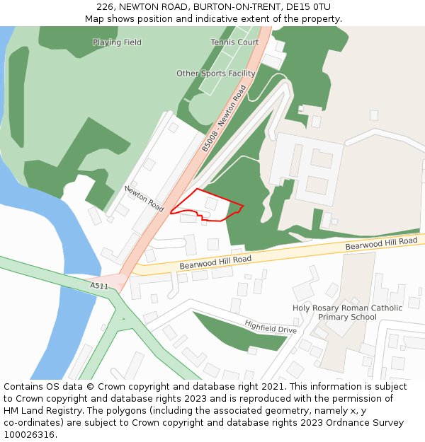226, NEWTON ROAD, BURTON-ON-TRENT, DE15 0TU: Location map and indicative extent of plot