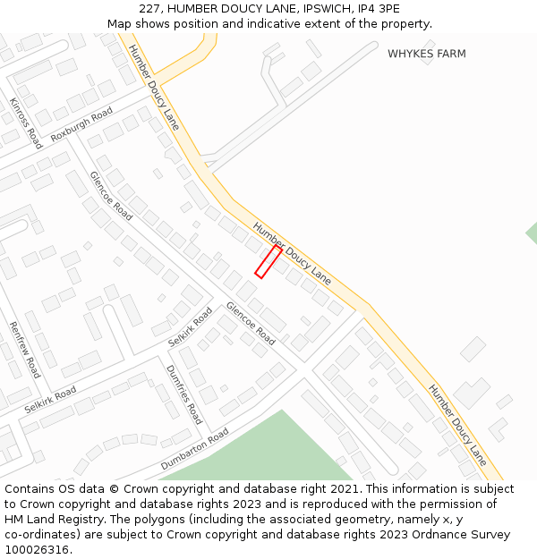 227, HUMBER DOUCY LANE, IPSWICH, IP4 3PE: Location map and indicative extent of plot