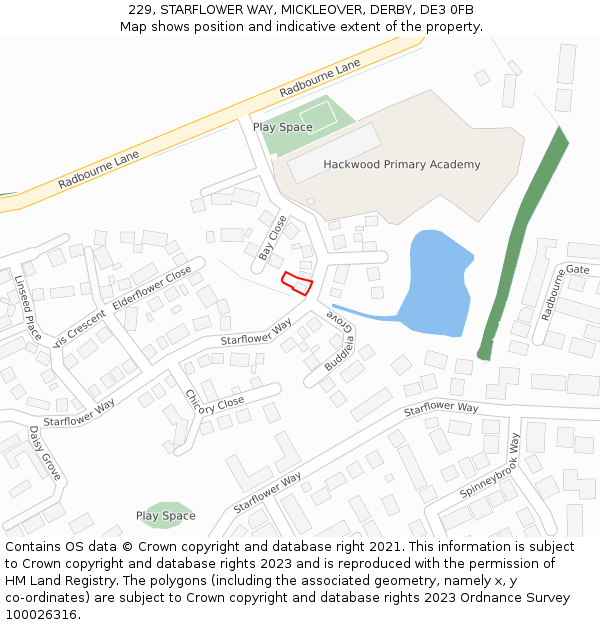 229, STARFLOWER WAY, MICKLEOVER, DERBY, DE3 0FB: Location map and indicative extent of plot