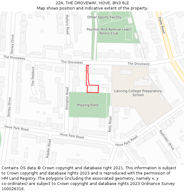 22A, THE DROVEWAY, HOVE, BN3 6LE: Location map and indicative extent of plot