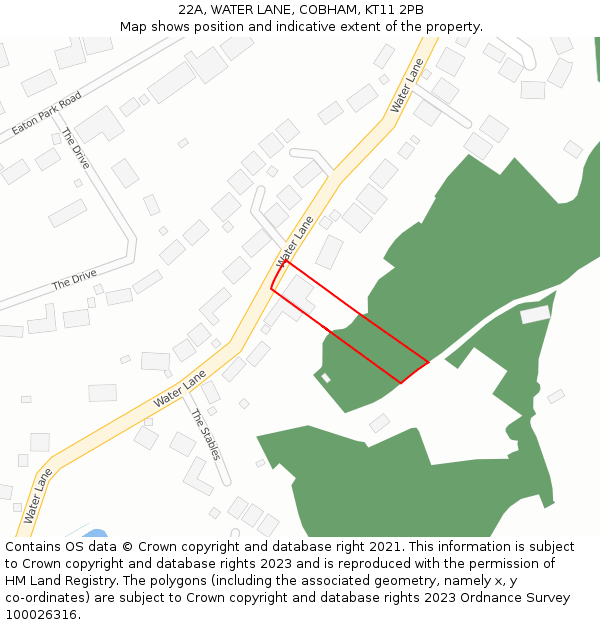22A, WATER LANE, COBHAM, KT11 2PB: Location map and indicative extent of plot