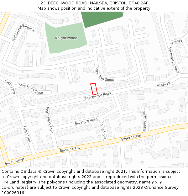 23, BEECHWOOD ROAD, NAILSEA, BRISTOL, BS48 2AF: Location map and indicative extent of plot