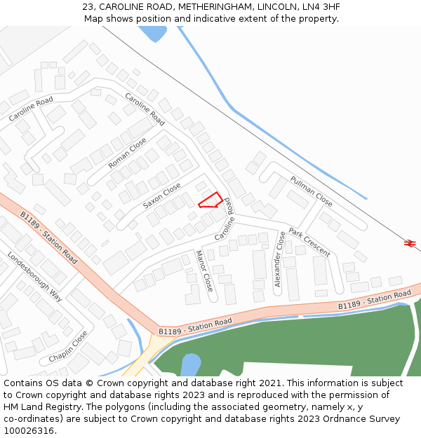 23, CAROLINE ROAD, METHERINGHAM, LINCOLN, LN4 3HF: Location map and indicative extent of plot