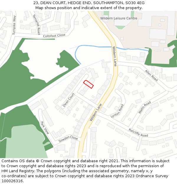 23, DEAN COURT, HEDGE END, SOUTHAMPTON, SO30 4EG: Location map and indicative extent of plot
