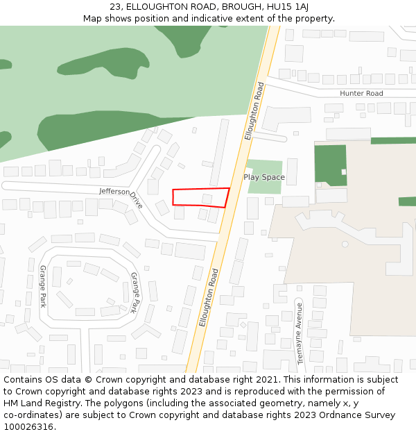 23, ELLOUGHTON ROAD, BROUGH, HU15 1AJ: Location map and indicative extent of plot
