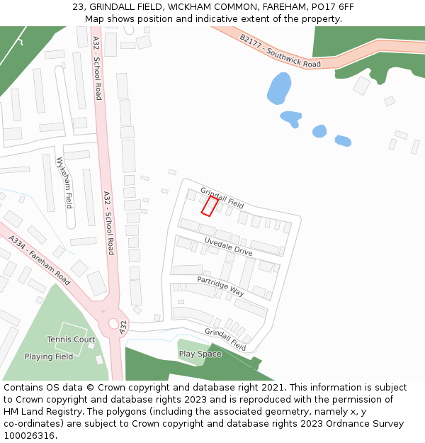 23, GRINDALL FIELD, WICKHAM COMMON, FAREHAM, PO17 6FF: Location map and indicative extent of plot