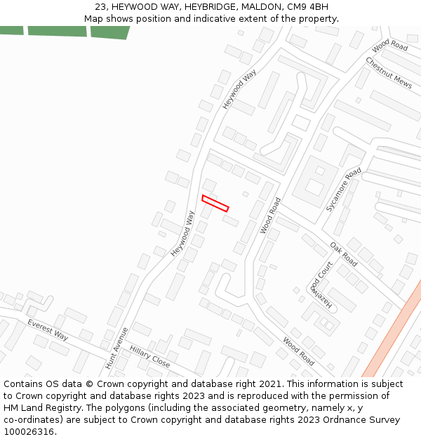 23, HEYWOOD WAY, HEYBRIDGE, MALDON, CM9 4BH: Location map and indicative extent of plot