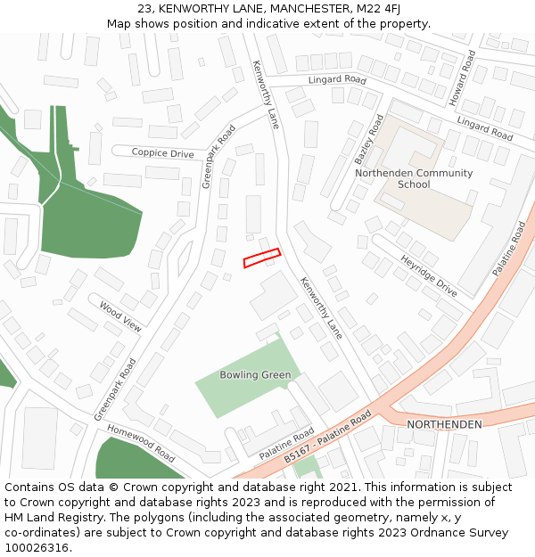 23, KENWORTHY LANE, MANCHESTER, M22 4FJ: Location map and indicative extent of plot