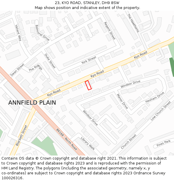 23, KYO ROAD, STANLEY, DH9 8SW: Location map and indicative extent of plot
