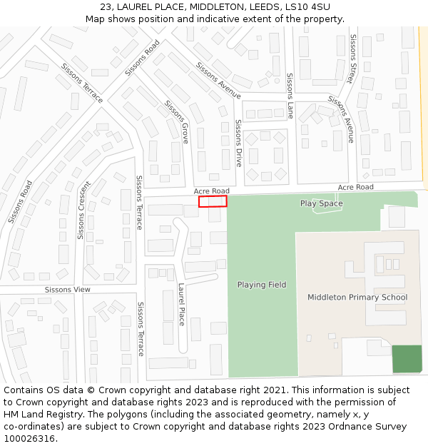 23, LAUREL PLACE, MIDDLETON, LEEDS, LS10 4SU: Location map and indicative extent of plot