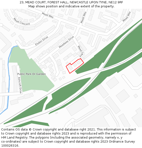 23, MEAD COURT, FOREST HALL, NEWCASTLE UPON TYNE, NE12 9RF: Location map and indicative extent of plot