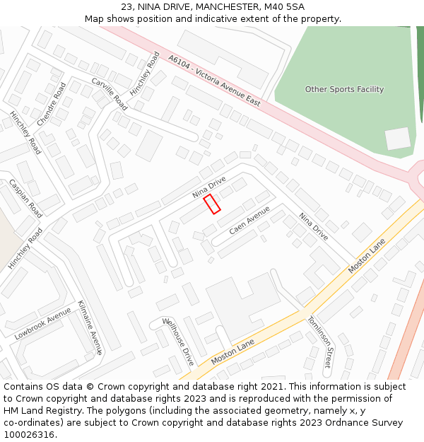 23, NINA DRIVE, MANCHESTER, M40 5SA: Location map and indicative extent of plot