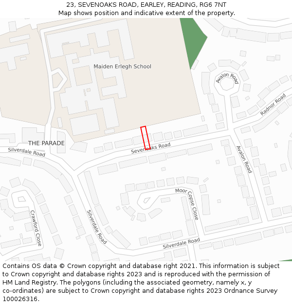 23, SEVENOAKS ROAD, EARLEY, READING, RG6 7NT: Location map and indicative extent of plot