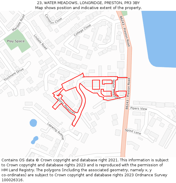 23, WATER MEADOWS, LONGRIDGE, PRESTON, PR3 3BY: Location map and indicative extent of plot