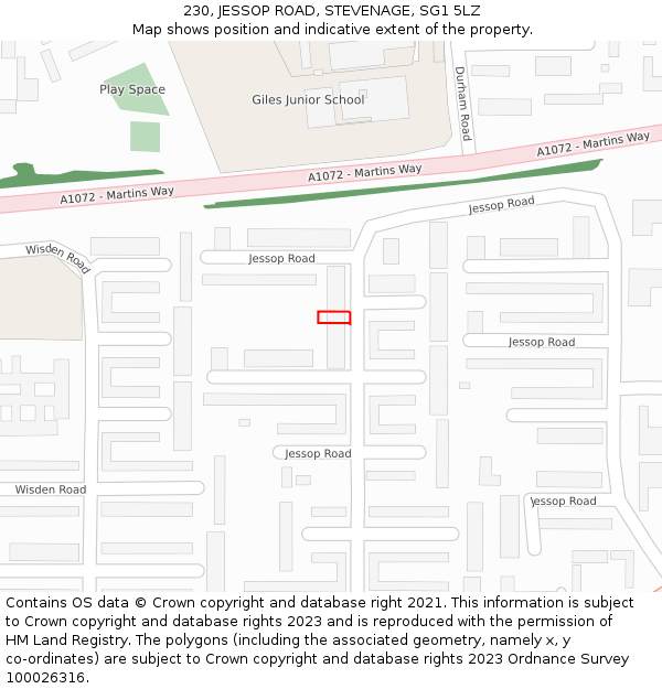 230, JESSOP ROAD, STEVENAGE, SG1 5LZ: Location map and indicative extent of plot