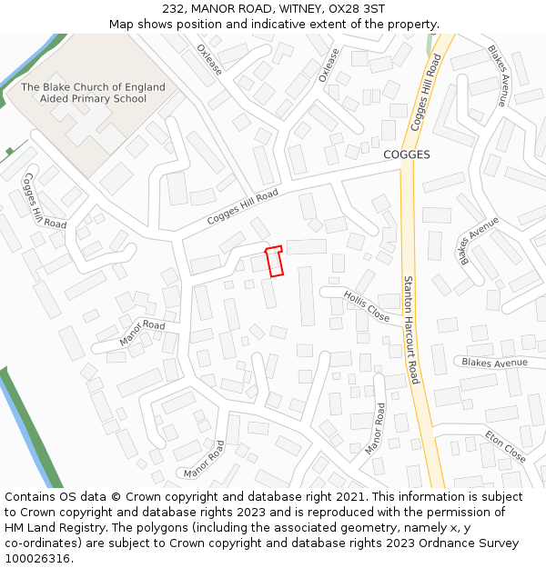 232, MANOR ROAD, WITNEY, OX28 3ST: Location map and indicative extent of plot