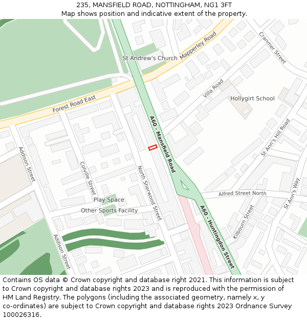 235, MANSFIELD ROAD, NOTTINGHAM, NG1 3FT: Location map and indicative extent of plot