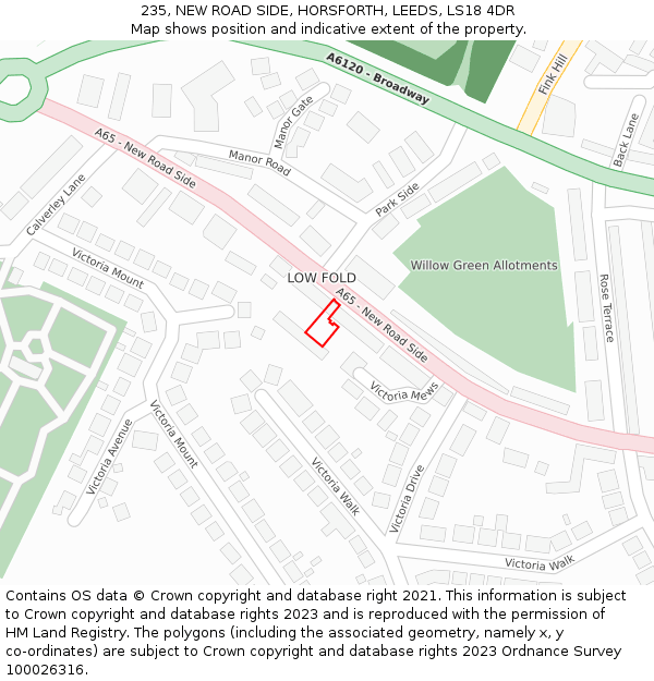 235, NEW ROAD SIDE, HORSFORTH, LEEDS, LS18 4DR: Location map and indicative extent of plot