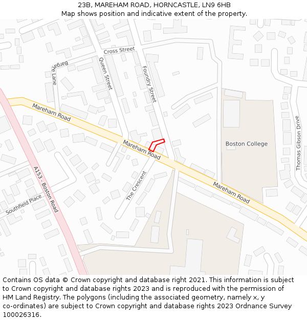 23B, MAREHAM ROAD, HORNCASTLE, LN9 6HB: Location map and indicative extent of plot
