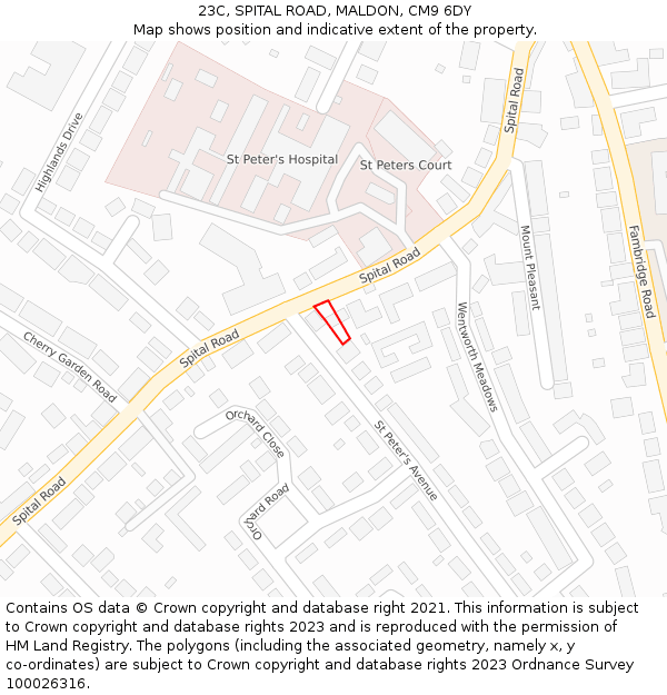 23C, SPITAL ROAD, MALDON, CM9 6DY: Location map and indicative extent of plot