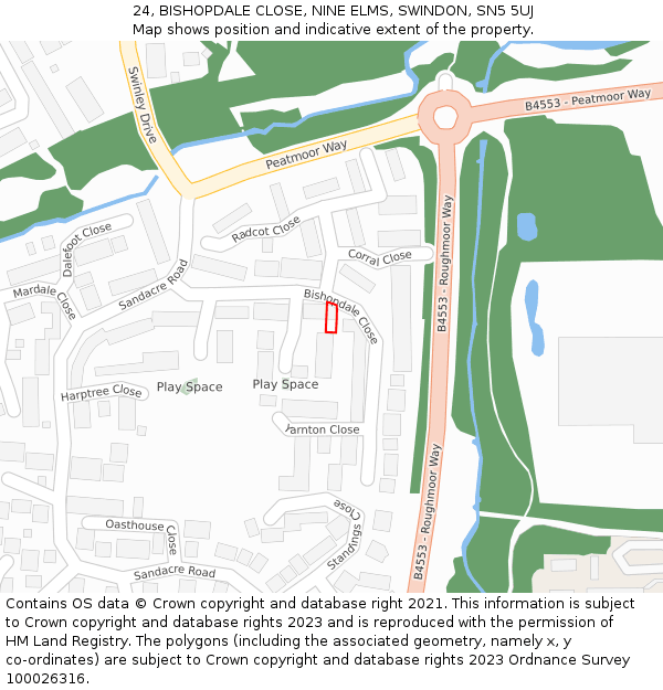 24, BISHOPDALE CLOSE, NINE ELMS, SWINDON, SN5 5UJ: Location map and indicative extent of plot