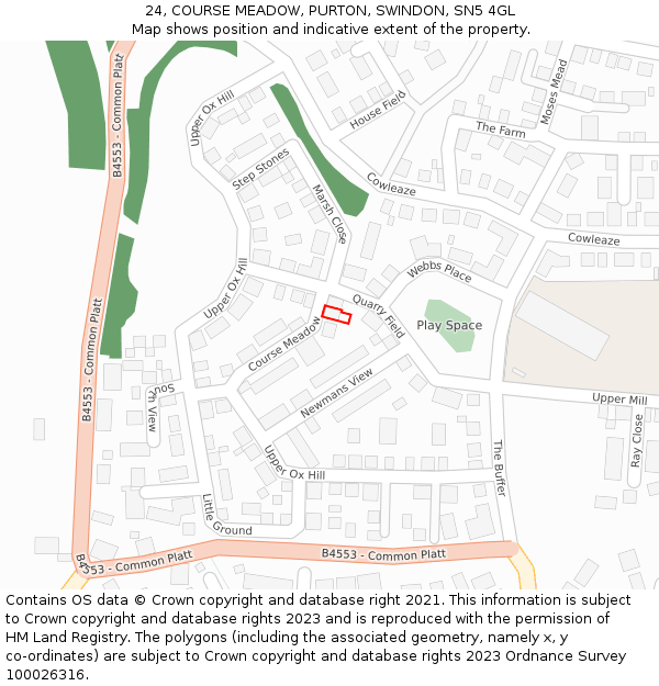 24, COURSE MEADOW, PURTON, SWINDON, SN5 4GL: Location map and indicative extent of plot