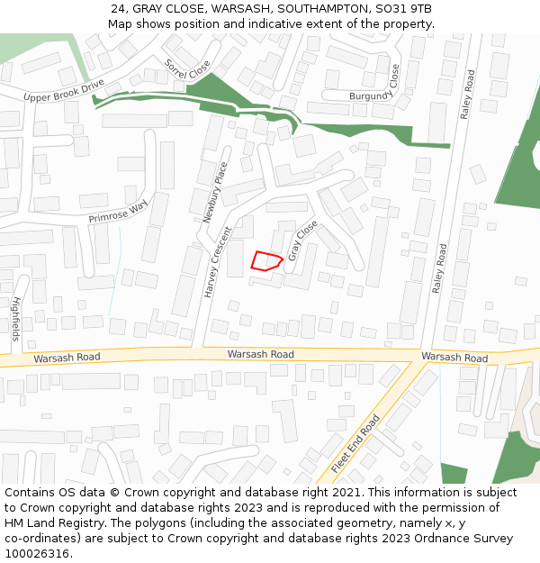 24, GRAY CLOSE, WARSASH, SOUTHAMPTON, SO31 9TB: Location map and indicative extent of plot