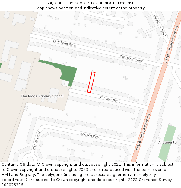 24, GREGORY ROAD, STOURBRIDGE, DY8 3NF: Location map and indicative extent of plot