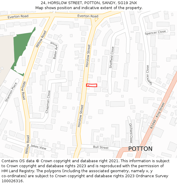24, HORSLOW STREET, POTTON, SANDY, SG19 2NX: Location map and indicative extent of plot