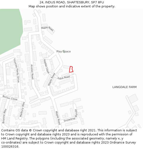 24, INDUS ROAD, SHAFTESBURY, SP7 8FU: Location map and indicative extent of plot