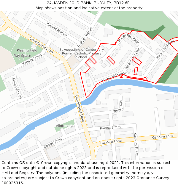 24, MADEN FOLD BANK, BURNLEY, BB12 6EL: Location map and indicative extent of plot