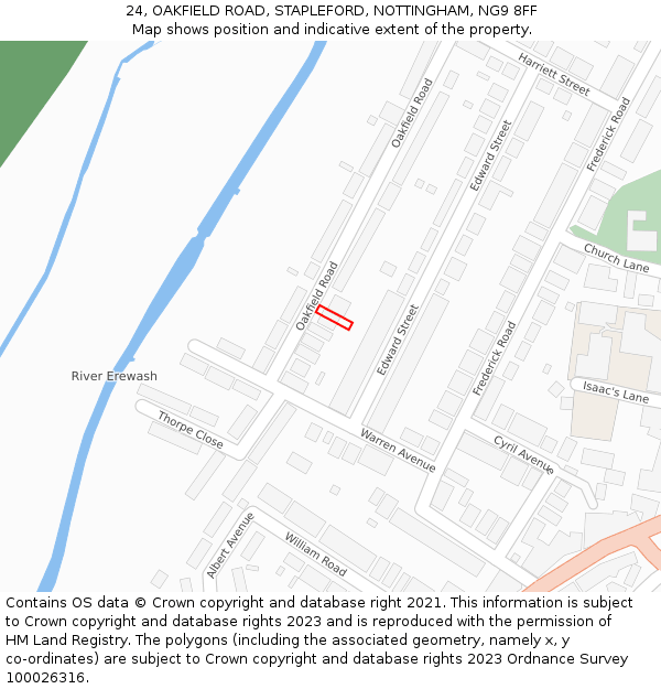 24, OAKFIELD ROAD, STAPLEFORD, NOTTINGHAM, NG9 8FF: Location map and indicative extent of plot
