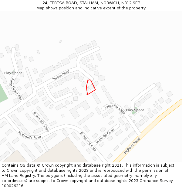 24, TERESA ROAD, STALHAM, NORWICH, NR12 9EB: Location map and indicative extent of plot