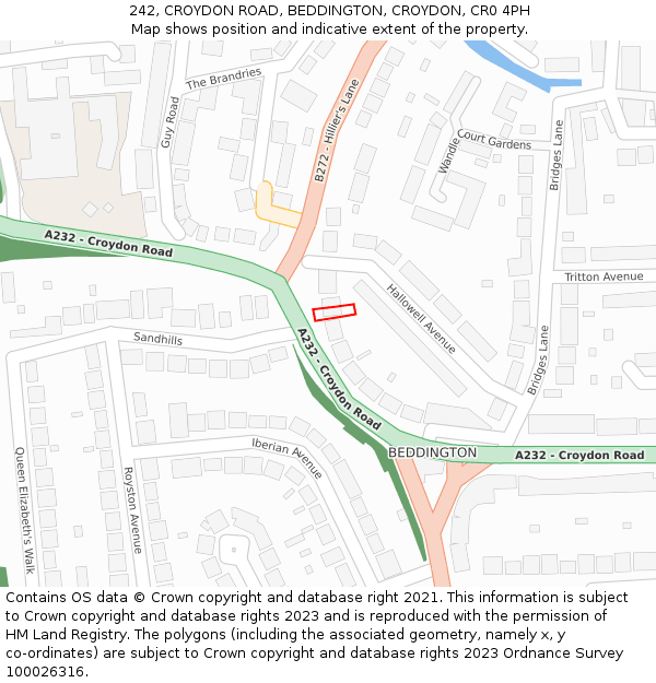 242, CROYDON ROAD, BEDDINGTON, CROYDON, CR0 4PH: Location map and indicative extent of plot